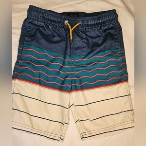 Valor Boys White And Blue Striped Board Shorts With Elastic Waist Size Small
